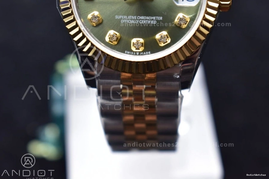 on and Ladies Syle Bezel WF Comfortable Markers Bracelet Steel Dial DateJust President Fluted Green 316L 31 278289 553 0413